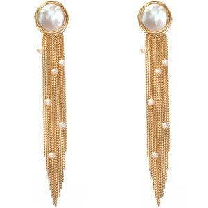 Freshwater Pearls and Gold Tassel Drop Earrings